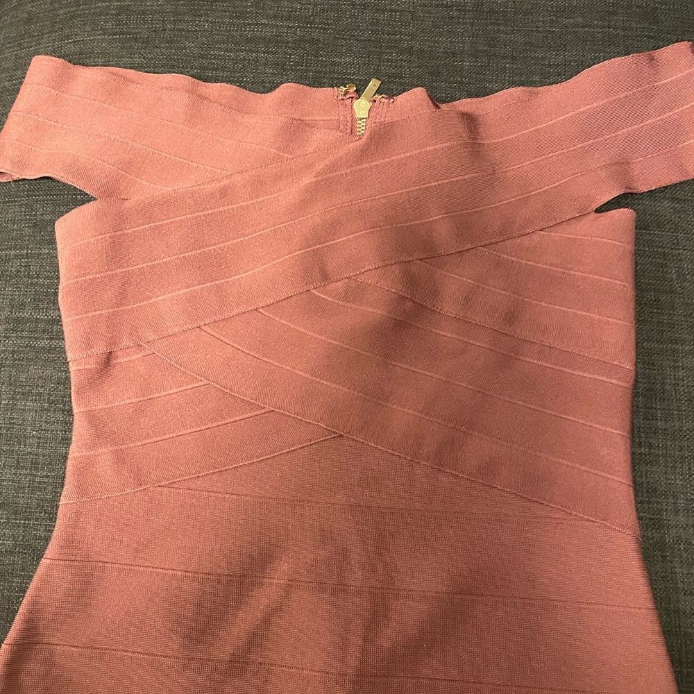 Mauve badged off the shoulder dress